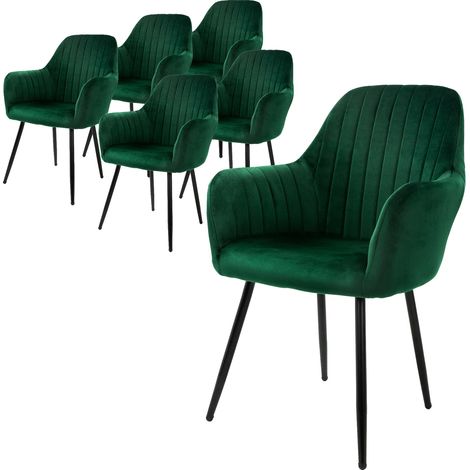 ML-Design 6er Set Esszimmerstühle mit Rücken- und Armlehnen, Grün, Küchenstühle mit Samtbezug, Polsterstühle mit Metallbeinen, Ergonomische Stühle für Esstisch, Wohnzimmerstühle Esszimmerstuhl (1/5)