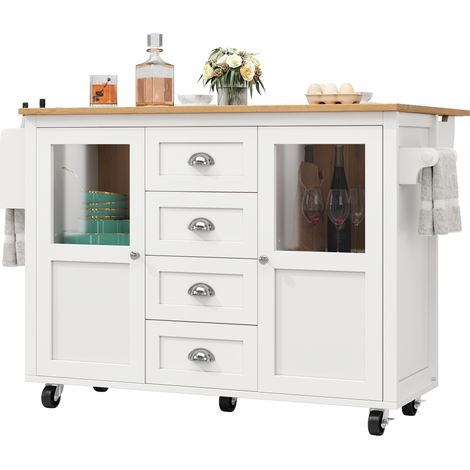CHICFURN Isla de cocina 137,9 x 73 x 92,5 cm MDF y metal blanco con ruedas y almacenaje (1/5)