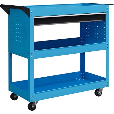 Coffre à outils, chariot à outils, boîte à outils, 3 niveaux, 4 roues, 82 cm x 35 cm x 76 cm, bleu (1/5)