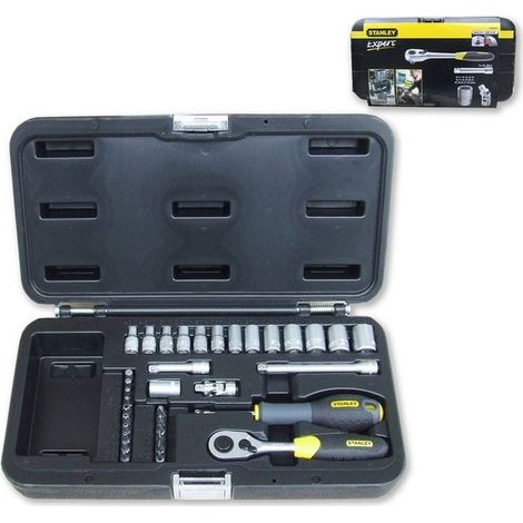 Stanley 1-94-672 Set Chiavi a Bussola 1-4'' 35 pezzi con Cricchetto Prolunghe e Snodo in Valigetta