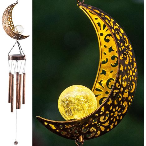 Carillon solaire mobile à LED en forme de lune, étanche pour l'extérieur-AquaForge