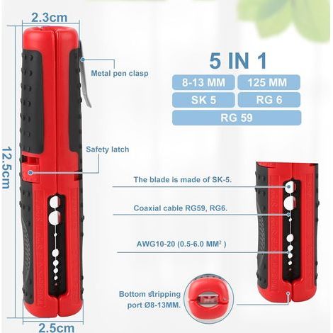 Outil Universel à Dégainer, SK5 / RG6 / RG59 Câble Basse Tension, Denudeuse Cable Electrique Pour Câbles Ø 8 mm - 13 mm (1/5)