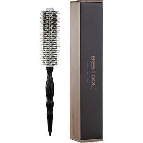 Brosse ronde légère pour souffler - Petite brosse à cheveux en poils de sanglier pour ajouter de la brillance/créer du volume - Idéale pour les cheveux courts/moyens (1/5)