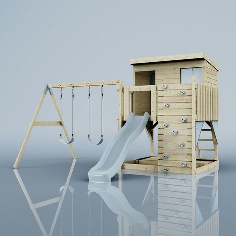 Polarplay – Tour de jeux pour enfants avec balançoire et toboggan – Dimensions 415 x 396 cm – Hauteur 260 cm – Couleur bleu glacier - BLEU 415 X