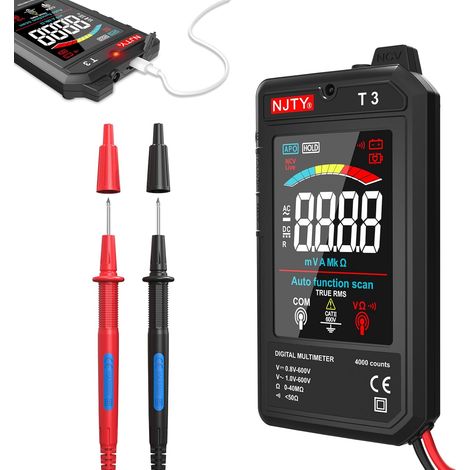 Multimètre Numérique Intelligent, Voltmètre Ultra-Mince Rechargeable avec Écran LCD Couleur de 3,2 Pouces, Testeur CA/CC 600 V à Gamme Automatique pour Mesure de Résistance, Détection NCV et Détection (1/5)