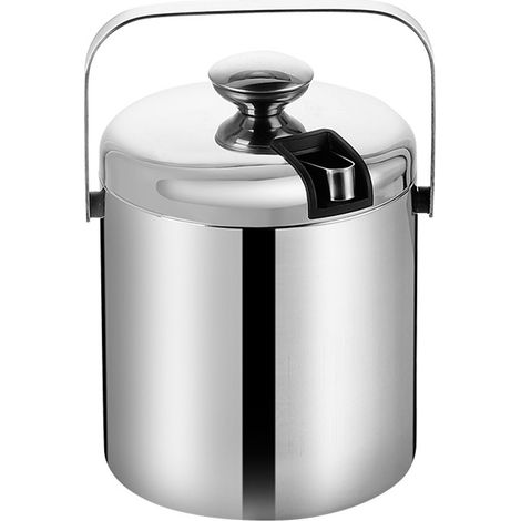 Seau À Glace - Double Paroi En Acier Inoxydable Brossé - Pour Vin Champagne Bière - Capacité 4 L - Avec Passoire Et Pinces - 1 Pièce