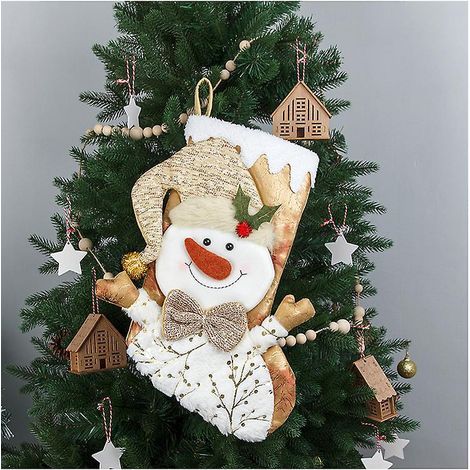 1 Pcs Chaussettes Dcoratives De Nol Sac Cadeau Sacs De Bonbons Dcoratif Or Solide Chaussettes De Nol Sac Cadeau (bonhomme De Neige) (1/5)