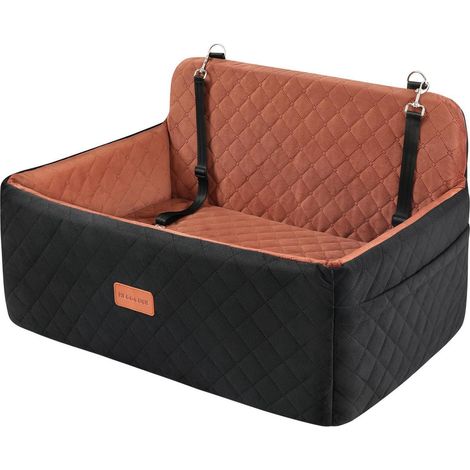 Siège rehausseur pour chien, lavable et amovible, 2 laisses de sécurité, noir/marron (1/5)