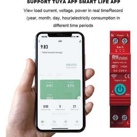 Tuya WiFi 1P Disjoncteur intelligent Monophasé Affichage numérique Commutateur de mesure de tension Dispositif de protection de courant Compatible avec Alexa et Google Assistant pour la commande vocal (1/5)