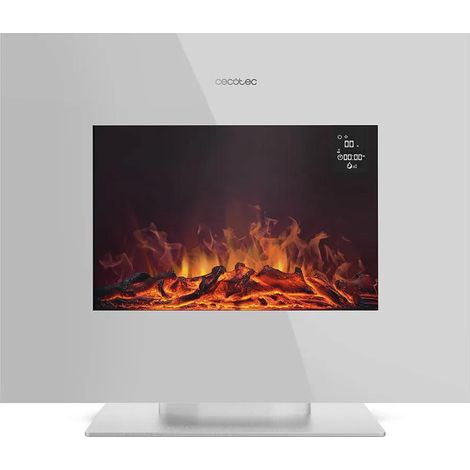 Caminetto Elettrico Decorativo Cecotec 26” con Telecomando ReadyWarm 2710 Design Flames White. Potenza Massima 2000W