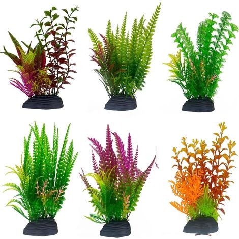 Lot de 6 plantes aquatiques artificielles en plastique pour décoration d'aquarium - Colorées.