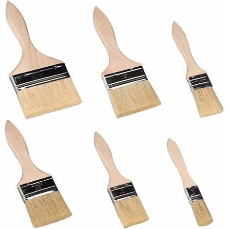 Pinceaux Peinture Mur,Pinceau Plat, Pinceaux 6 Pièces, Pinceaux Professionnels Manche en Bois Peinture Brosses Pinceaux de Poils Naturels Adapté Aux Murs, Aux Meubles, Aux Volets-- (1/4)