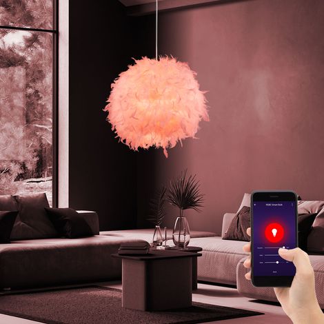Lampada a sospensione LED intelligente lampada a sospensione dimmerabile lampada con piume lampada da camera da letto soggiorno, piume bianche in tessuto, 10W 806m bianco caldobianco freddo, DxH 60x13