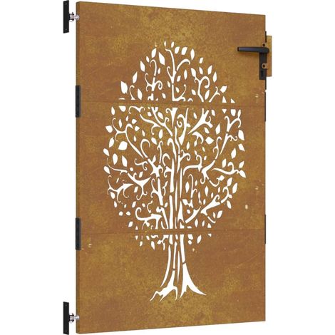 Vidaxl – Portail fer et acier 85x150 cm – Acier corten anti-corrosif – Système verrouillable – Conception arbre esthétique
