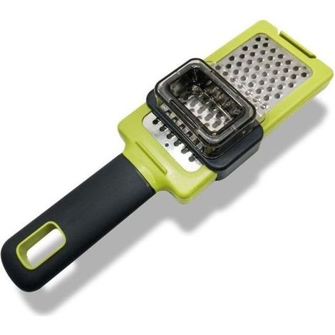 Grater to ail portative with handle in silicone, lid removable transparent and zester stainless steel,with handle (1/4)