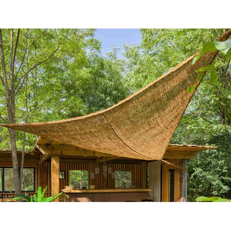 Ombrière triangulaire en fibres de coco 3,50 m – Protection contre les intempéries – Filtrage des rayons UV – Ambiance bohème – Jardiline