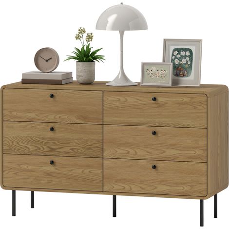 Cassettiera a 6 cassetti camera da letto 120 x 40 x 75 cm ampio spazio di archiviazione sicurezza antiribaltamento moderna scandinava in MDF rovere 210003747