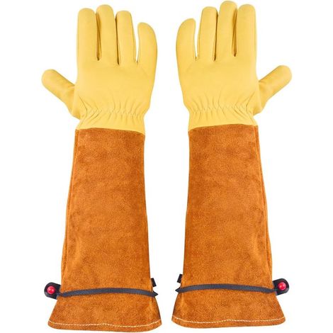 Guantes largos de cuero para jardinería，para hombres y mujeres，resistentes a las espinas，para podar rosales (1/5)