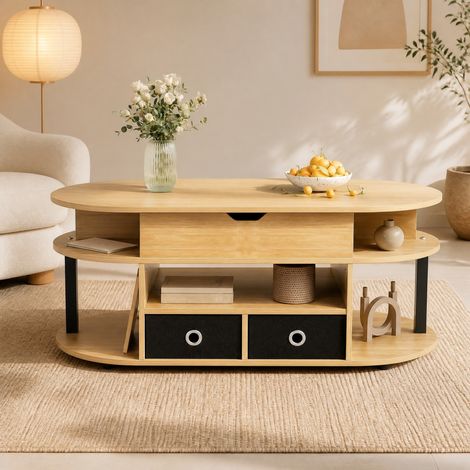 Mesa de centro elevable 105x50x60 cm de madera marrón con almacenaje FloraGrace (1/5)