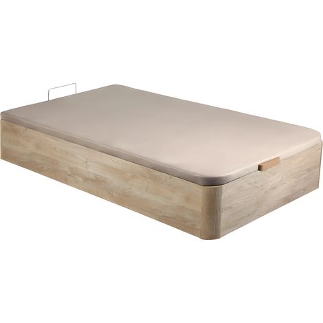 Vente-Unique – Sommier coffre 90 x 190 cm – Naturel clair – MDF – Ouverture verticale – Capacité de rangement 393 L – Charge maximale 100 kg (1/5)