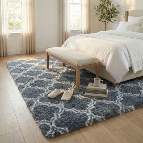 Tapis de salon shaggy DECOR, antidérapant, doux, moelleux, tendance, 100 x 150 cm, couleur Lanterne argentée