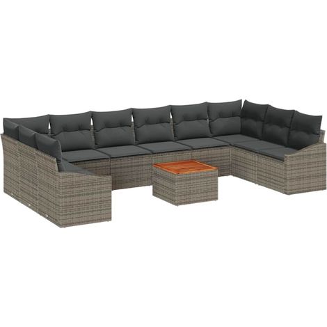 Garden Sofa Set with Storage 11 pcs Grey Poly Rattan vidaXL