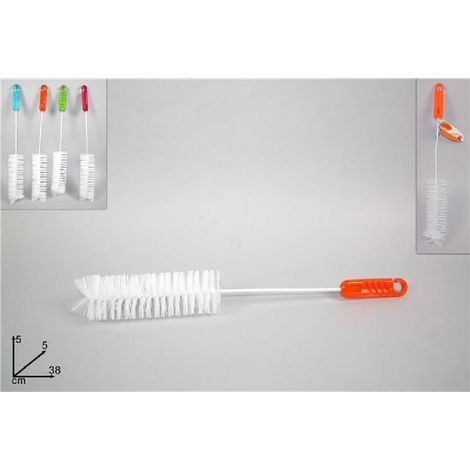 Trade Shop - SET MIT 2 FLASCHENSPÜLBÜRSTEN 38X5X5CM SYNTHETISCHE FASER STIEL 4 FARBEN -