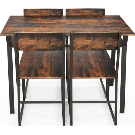 Set da tavolo da pranzo 5 pezzi, Tavolo da cucina con 4 sedie mensola portaoggetti e telaio in metallo Marrone (1/4)