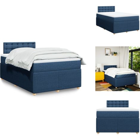 Sommier à lattes de lit avec matelas bleu 120x190 cm tissu - Sommier À Lattes De Lit - Sommiers À Lattes De Lit - Lit - Meuble De Chambre À Coucher (1/5)