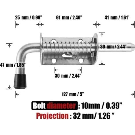pezzi di chiusura a molla in acciaio inossidabile per impieghi gravosi, 10 bulloni a molla in acciaio inossidabile da 128 mm, catenaccio a barilotto per porta di garage/giardino, armadio (1/2)