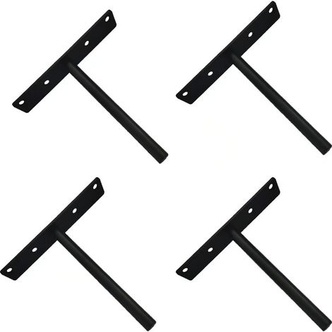 Support pour Etagère Flottante Invisible Support en Métal pour Tablette Flottante Support Plateau Flottant en Bois Dissimulé à Fixation Murale, Noir Mat en Acier Inoxydable, 4 Pcs