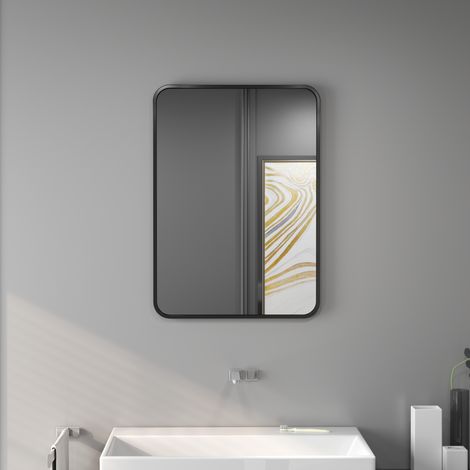 Espejo de Baño Rectangular con Marco Metálico Espejo Decorativo para Dormitorio Comedor o Entrada 50x70 cm Negro (1/5)