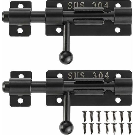 pièces - Loquet de portail - serrure de porte - Loquet - Acier inoxydable - noir - 4 po - Loquet à plaque - Loquet coulissant - Pour l'extérieur et l'intérieur - pour le rangement de portail de remise (1/5)