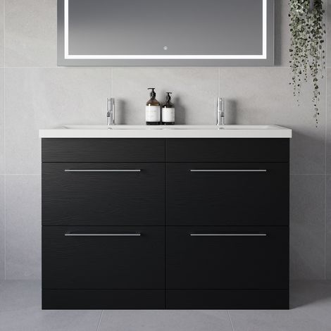 Napoli 390 Nero Oak 1200mm 4 Drawer Vanity Unit with Double Glide Basins - 1200mm - Chrome 320mm Handle