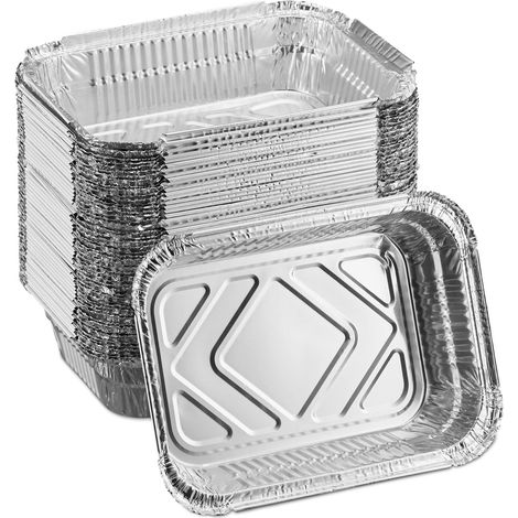 Barquettes Alimentaires, Lot de 50, récupération Graisse, Barbecue, L x P : 1914.5 cm, Aluminium, argenté (1/5)