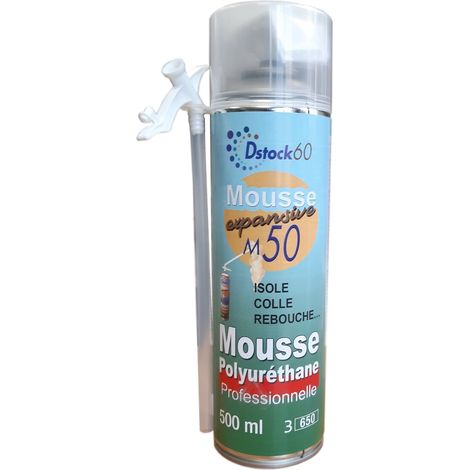 DSTOCK60 - Mousse expansive manuelle 500ml - Mousse polyuréthane pro - Isole. colle. rebouche - Extérieur & Intérieur