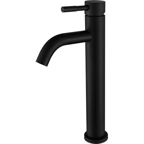 Rubinetto per lavabo nero - Rubinetto nero - Rubinetto per bagno - Miscelatore per lavabo - Alto - Rubinetto singolo rotondo in ottone massiccio con leva per lavabo da bagno - Beccuccio ad arco alto ( (1/2)