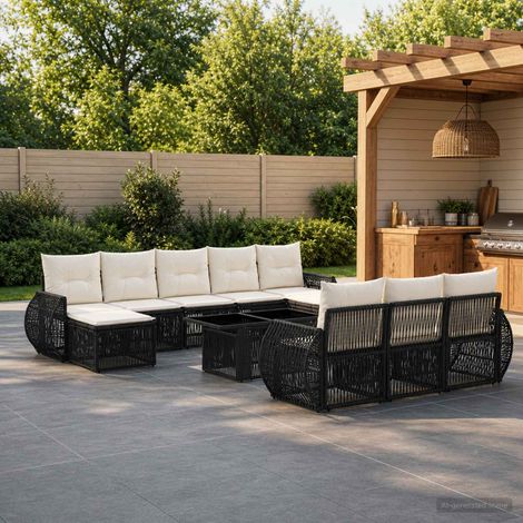 vidaXL Set Divano da Giardino 11 pz Nero e Bianco Crema polyrattan (1/5)
