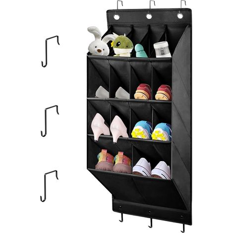 Rangement Chaussures Suspendu 14 Poches Profondes 6 Crochets, Porte Chaussures Mural, Organiseur, Noir Tissu Lin,Rangement Camping (1/5)