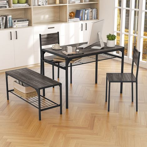Ensemble de Salle à Manger 4 Pièces Table à Manger Industrielle Moderne avec 2 Chaises et Une Banquette pour 4 Personnes Mobilier de Cuisine Gris (1/2)