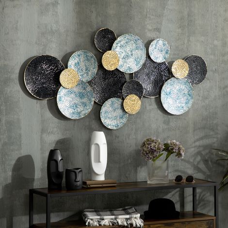 Décoration murale en métal 3D. Tableau circulaire, 133 x 66 cm. Bleu, noir et or. (1/5)