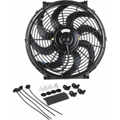 Cf003-Bk 14 Pouces 90W 12V Voiture Universel Slim Reversible Radiateur Electrique Du Ventilateur De Refroidissement Push Pull Avec Kit De Montage (1/5)