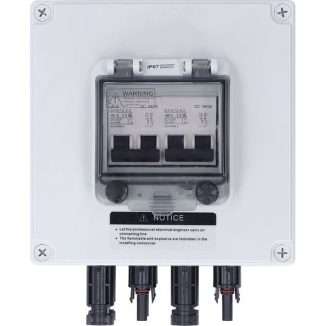 Boîtier de raccordement photovoltaïque étanche IP67 avec 2 disjoncteurs CC 2P 40A (1/5)