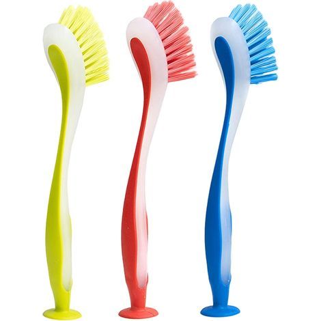 Ensemble de 3 brosses pour lave-vaisselle avec manche - Brosse souple pour lave-vaisselle 23 x 3,5 cm - Brosse de cuisine avec ventouse (1/5)
