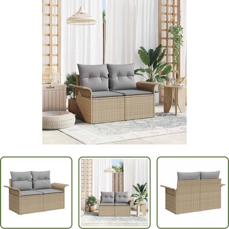 Canapé extérieur - Canapé de jardin avec coussin Beige 141 x 62 x 69 cm polyrotin (1/5)