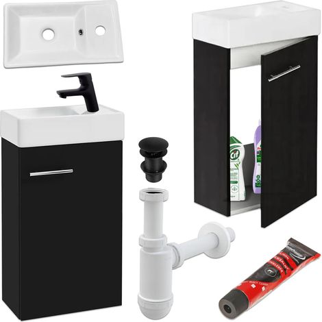 STAMAR  Waschtischunterschrank - 39 cm - Schwarz - Elegantes Design - mit Waschbecken und Armatur