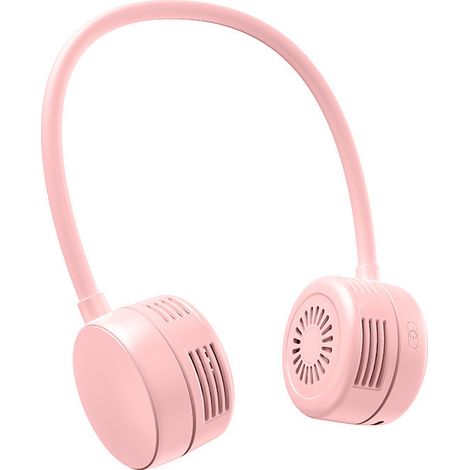 Ventilateur de cou, mini ventilateur, ventilateur portable, trois vitesses, batterie rechargeable 1000 mAh, unisexe, sortie d'air rotative à 360°, rose