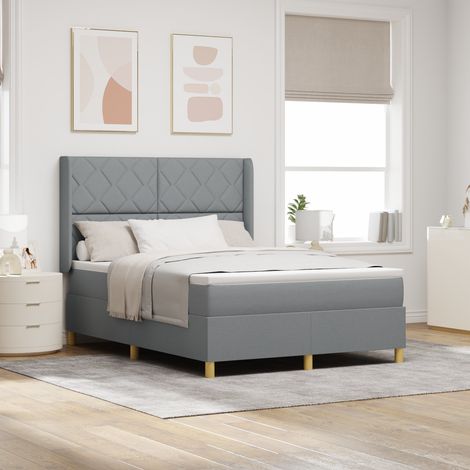Box Spring Bed with Headboard Light Grey 140 x 190 cm Fabric vidaXL (1/5)