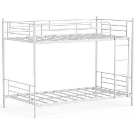 Litera de acero blanca 90 x 190 cm con escalera y barandilla (1/5)