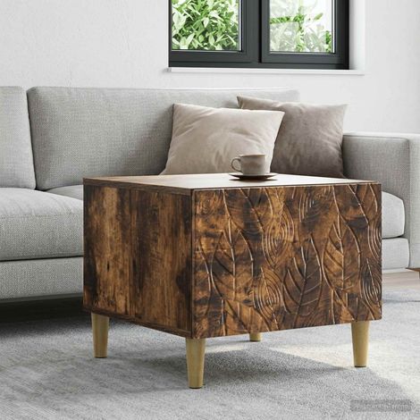 Table basse rectangulaire avec tiroir, bois d’ingénierie, chêne fumé, 50 x 49 x 40 cm - PANGIVO (1/5)